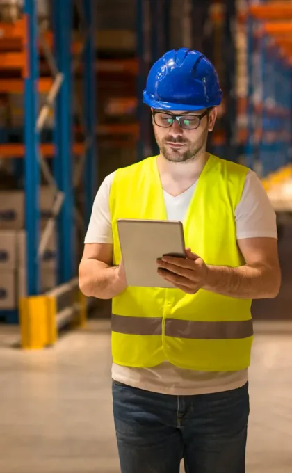 Depoda tablet ile sevkiyat sürecini yöneten operasyon sorumlusu